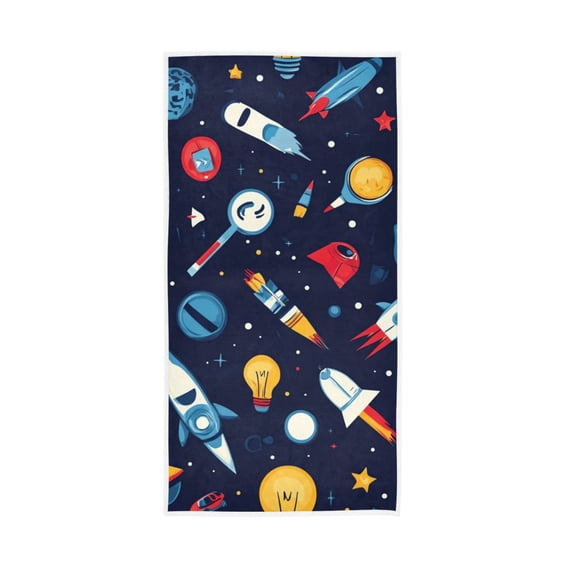 Space Theme Cartoon Planet Rocket Face Towel Absorbent Hand Towels Bath Sport Gym