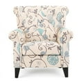 thumbnail image 2 of Noble House Greggory White and Blue Floral Fabric Tufted Chair, 2 of 14