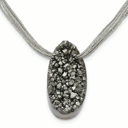 Druzy Agate Pendant - Stainless Steel Druzy Agate Polyester Cord Necklace