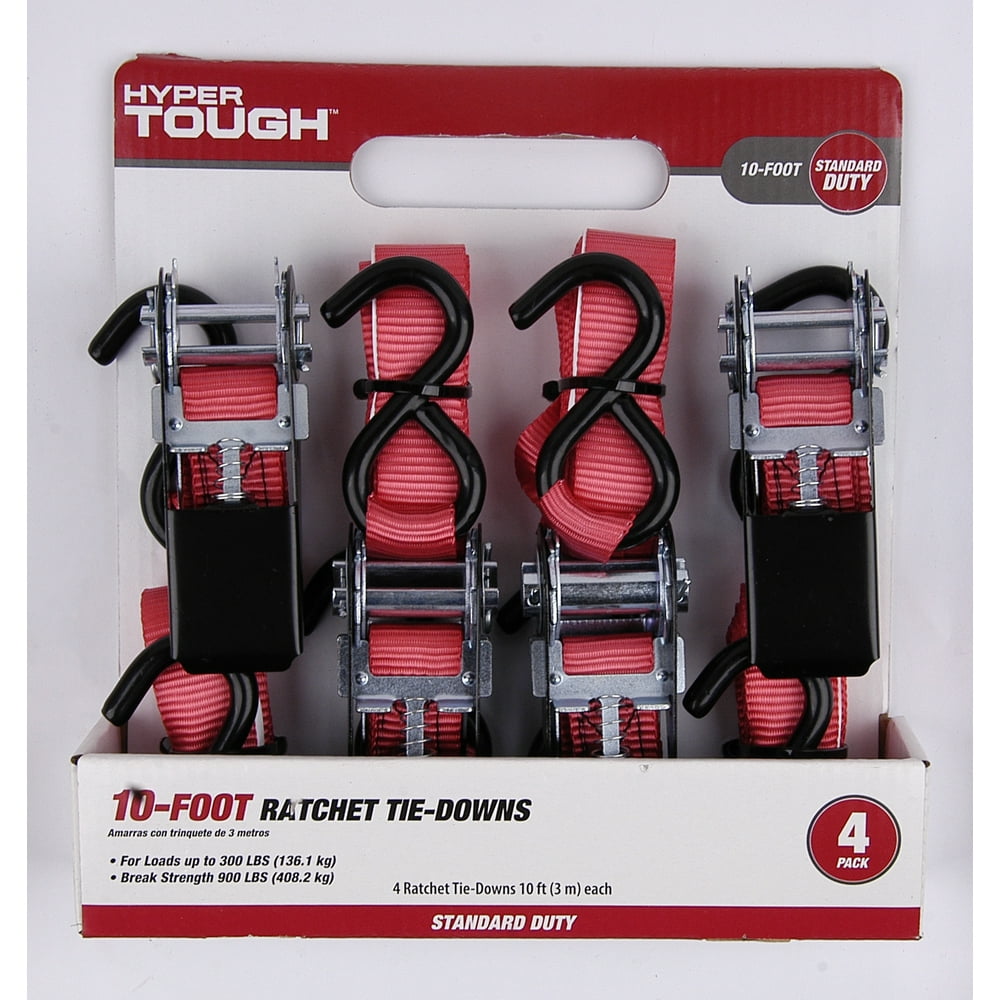 Hyper Tough Standard Duty 10' Steel Ratchet TieDowns, 4 Pack Walmart
