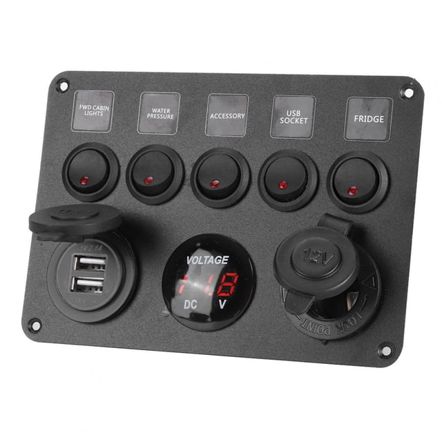 Rocker Switch Panel, Universal Digital Voltmeter Overload For Ship For Yacht For Truck For 12V And 24V Vehicle For Red