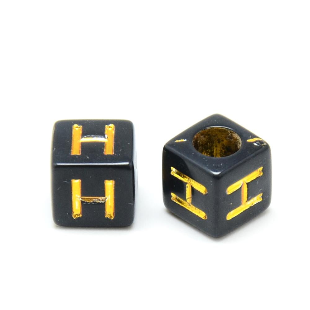 Opaque Plated Acrylic Beads Metal Enlaced Horizontal Hole Mixed Letters Cube Golden Plated 5.5~6x5.5~6x5.5~6mm Hole: 3.5mm about 3000pcs/500g
