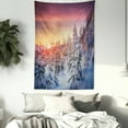 thumbnail image 3 of Winter Tapestry, Snowy Landscape at Gloomy Sunrise Scenery in Mountain Forest Serene Nature Photo, Wall Hanging for Bedroom Living Room Dorm Decor, 40W X 60L Inches, White Red, by Ambesonne, 3 of 5