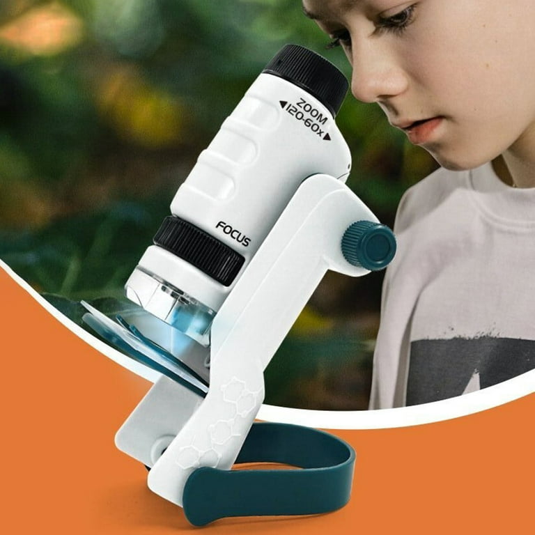 verlacod 60-120x Pocket Microscope Electric Mini Microscope with LED Light  Portable High Definition Children Microscope with Specimens for Kids  Students Microbiological Observation Learning 