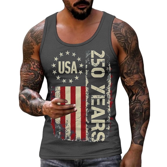 Men American Flag Patriotic Tank Top 4th Of July Usa Independence Day Tank Top Usa American Flag Graphic Sleeveless Patriotic Tank Tops We the People Crewneck Tops,Gray S
