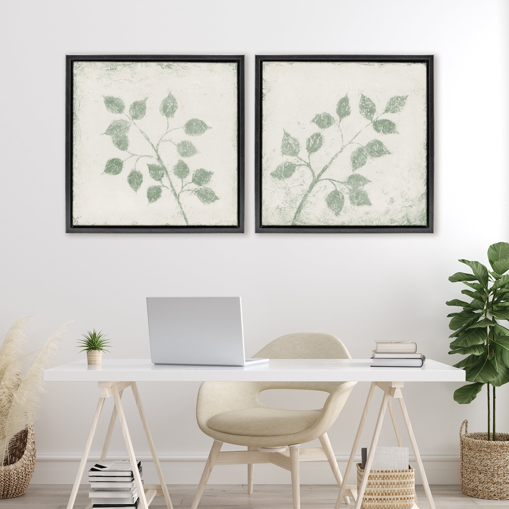 Stupell Industries November Leaves Soft Plants 2 Piece Black Framed Floater Canvas Set, design by Michael Marcon
