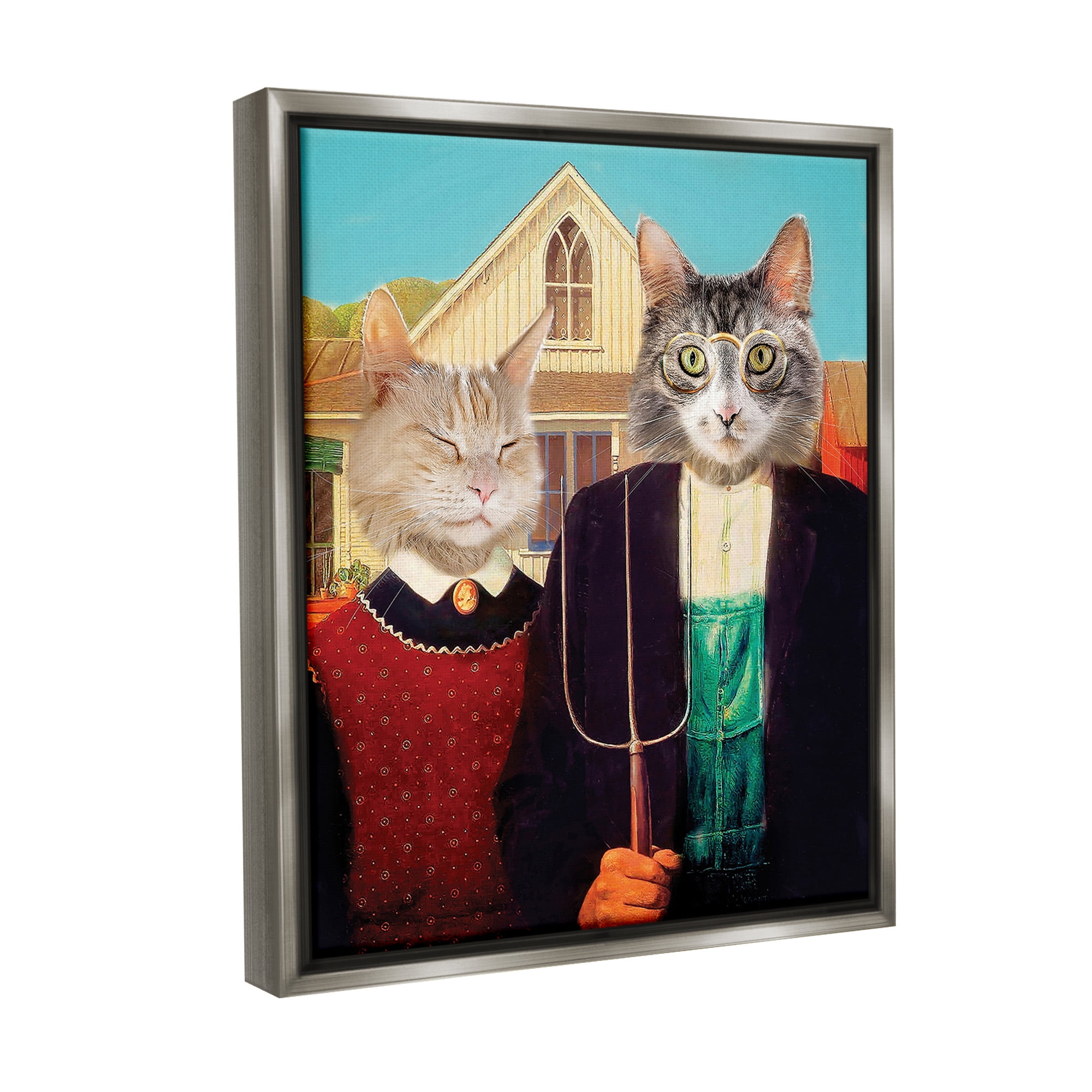 Stupell Industries Funny Classic Cat Painting Animals & Insects Painting Gray Floater Framed Canvas Art Print Wall Art, 25 x 31