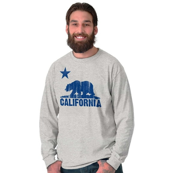 California Bear Distressed CA Flag Long Sleeve TShirt Men Women Brisco Brands X