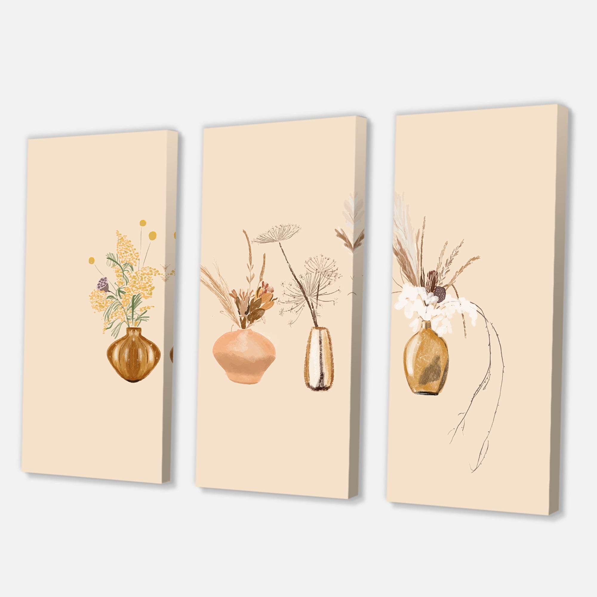Designart ' Gold Vases With Bouquets Of Wildflowers II ' Traditional Canvas Wall Art Print