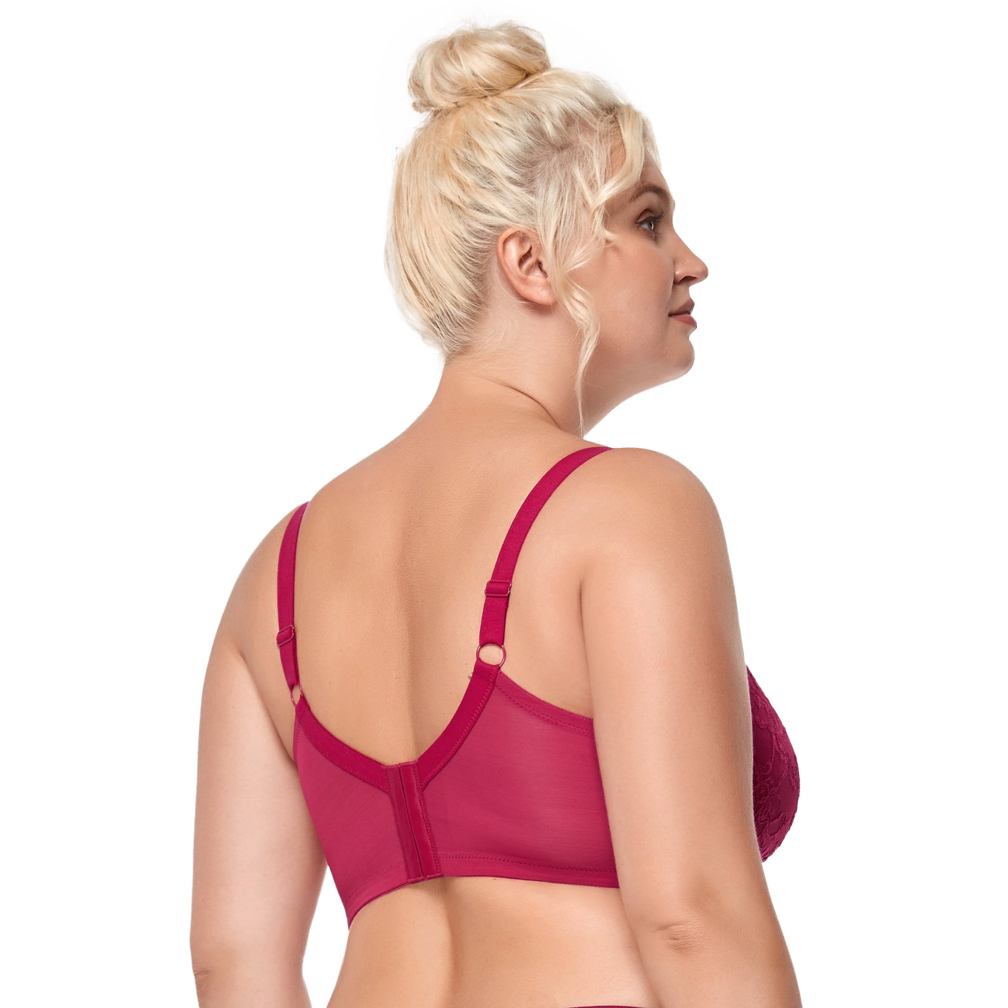 HSIA Womens Plus Size Bras Full Coverage Mesh Unlined Minimizer Bras Rose Red 40DD