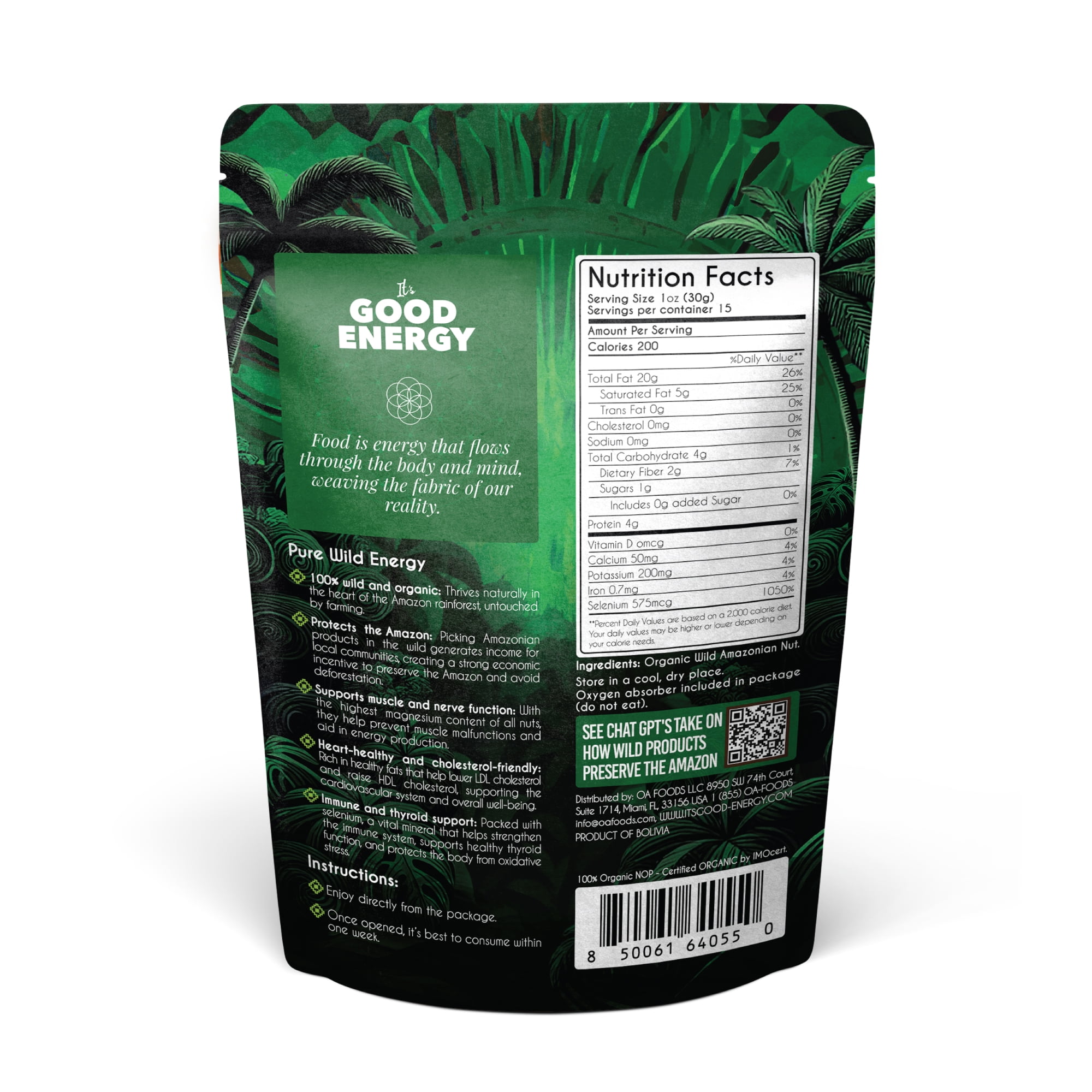 It's Good Energy Organic Brazil Wild Nuts | Raw Brazil Nuts | 100% Wild Grown, Sustainably Collected | Prevents Deforestation | Rich in Selenium | Non-GMO, Natural Snack | 1 LB