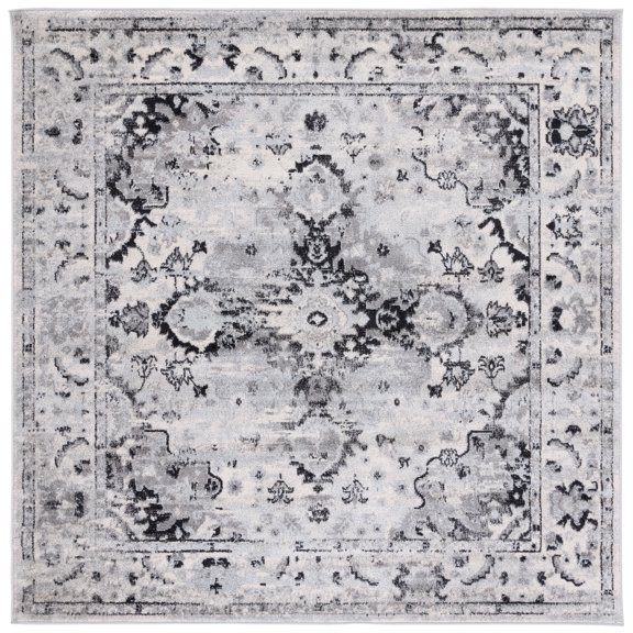 SAFAVIEH Madison Caden Floral Bordered Area Rug, Grey/Black, 6'7" x 6'7" Square