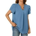 thumbnail image 2 of Tops for Women under $5 Short Sleeved V-neck Solid Color Shirt Top Blue M, 2 of 4