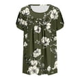 thumbnail image 2 of Womens Flowy Tunic Tops Petal Short Sleeve Floral Print Tees Pleated Dressy Casual Tshirts Summer Clothes (M, Green), 2 of 5