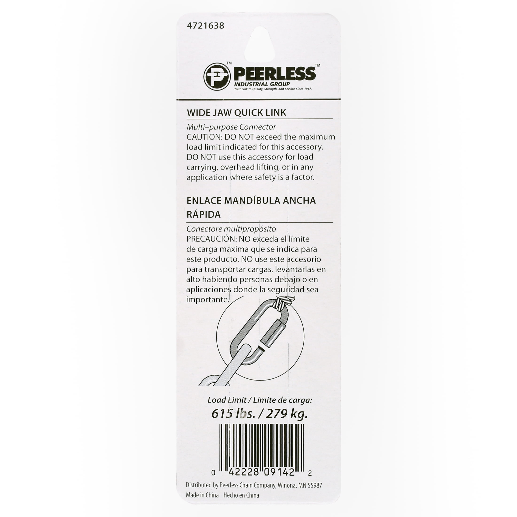3/16" Wide Jaw Quick Link, Zinc, Peerless Chain Company, #4721638