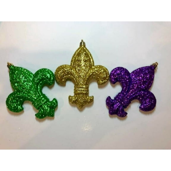 Fleur de Lis Mardi Gras Ornament 5" Large JUMBO Set of (3) New Orleans parade tree