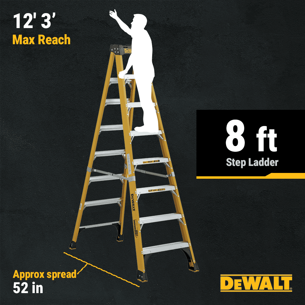 DeWalt 8-Foot Fiberglass Step Ladder, 500-Pound Load Capacity, Type IAA, DXL3810-08