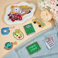thumbnail image 4 of 16Pcs Back to School Iron on Patches Adhesive School Theme Sew on Patches Decorative Book Blackboard Painting Tray Bus Pencil Clock Embroidered Appliques Repair Patch for DIY Clothing DIY Craft, 4 of 9