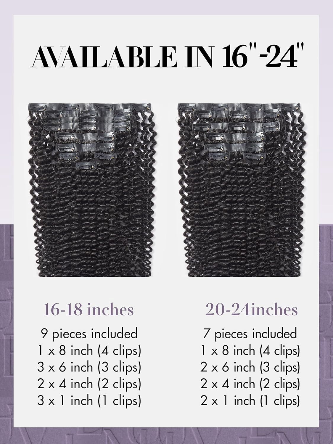 LUVME Seamless 24" Clip in Hair Extensions Human Hair Kinky Curly with Soft Invisible PU Weft Natural Black Hair for Women