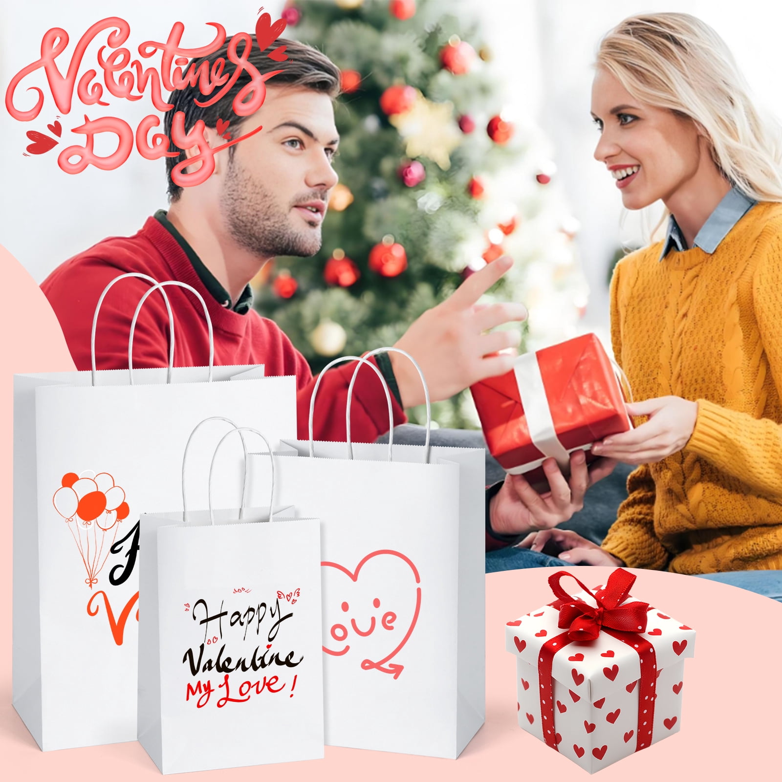 BagDream 100Pcs Paper Gift Bags 8x4.25x10.5 White Kraft Paper Bags with Handles Shopping Bags Bulk Medium Size for Wedding, Mother's Day, Baby Show and Birthday