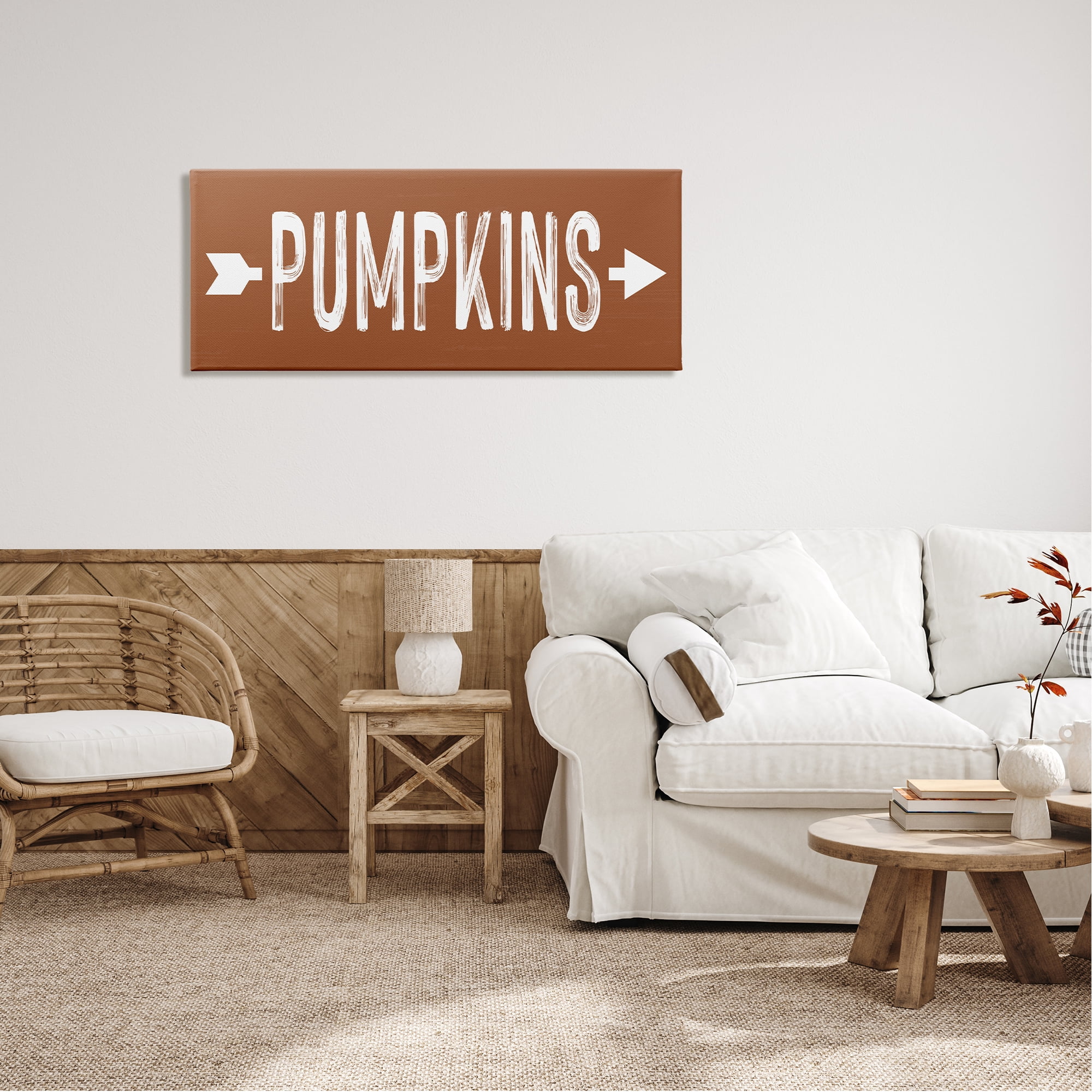 Stupell Industries Pumpkins Pointing Right Holiday Painting Gallery Wrapped Canvas Art Print Wall Art, 48 x 20