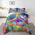 thumbnail image 2 of Peace Sign Comforter Set,Colorful Daisy Flower Leaves Bedding Set 2Pcs Adult Room Decor,White Pigeon Quilt Set Groovy Vivid Duvet Insert,1 Pillowcase, 2 of 7