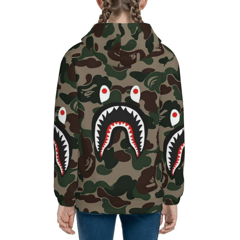 Bape Camo Shark Hoodie Jacket For Boys Girls Teen Youth Kids Hooded Zipper Sweatshirt With Pocket Small Walmart