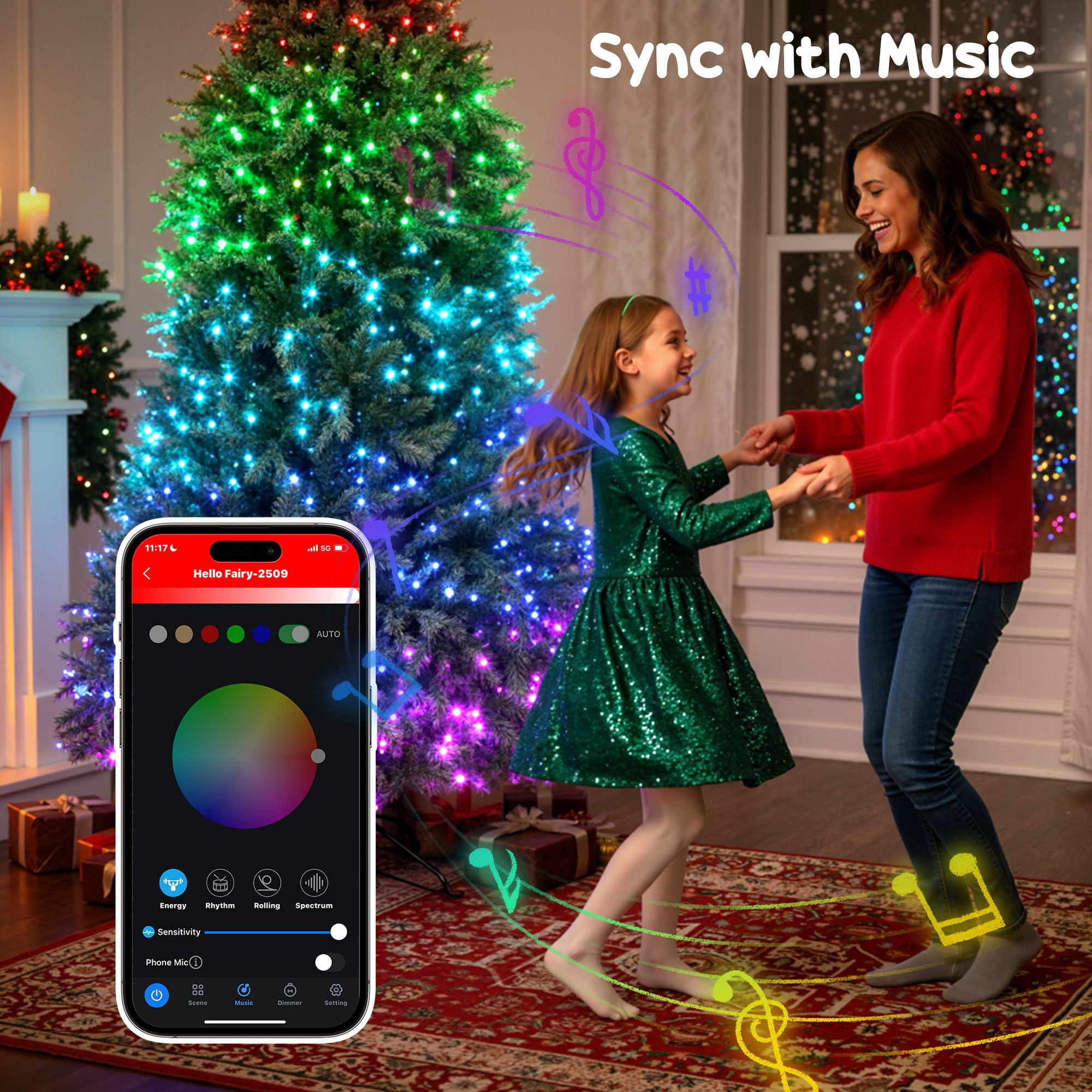 6 ft Prelit Christmas Tree with 448 Full-Spectrum LEDs, Smart App Control, Hinged Branches, 1602 Tips, Indoor Holiday Decoration