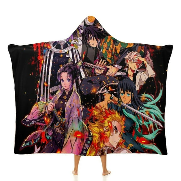 Demon Slayer Wearable Blanket Cloak Arctic Velvet Hooded Blanket Soft Fuzzy Hoodie Blanket Cape for Adults Kids 40"x50"