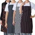 thumbnail image 3 of Farfi Apron Striped with Pocket Unisex Plaid Long Cooking Apron for Catering (Black Stripe), 3 of 12