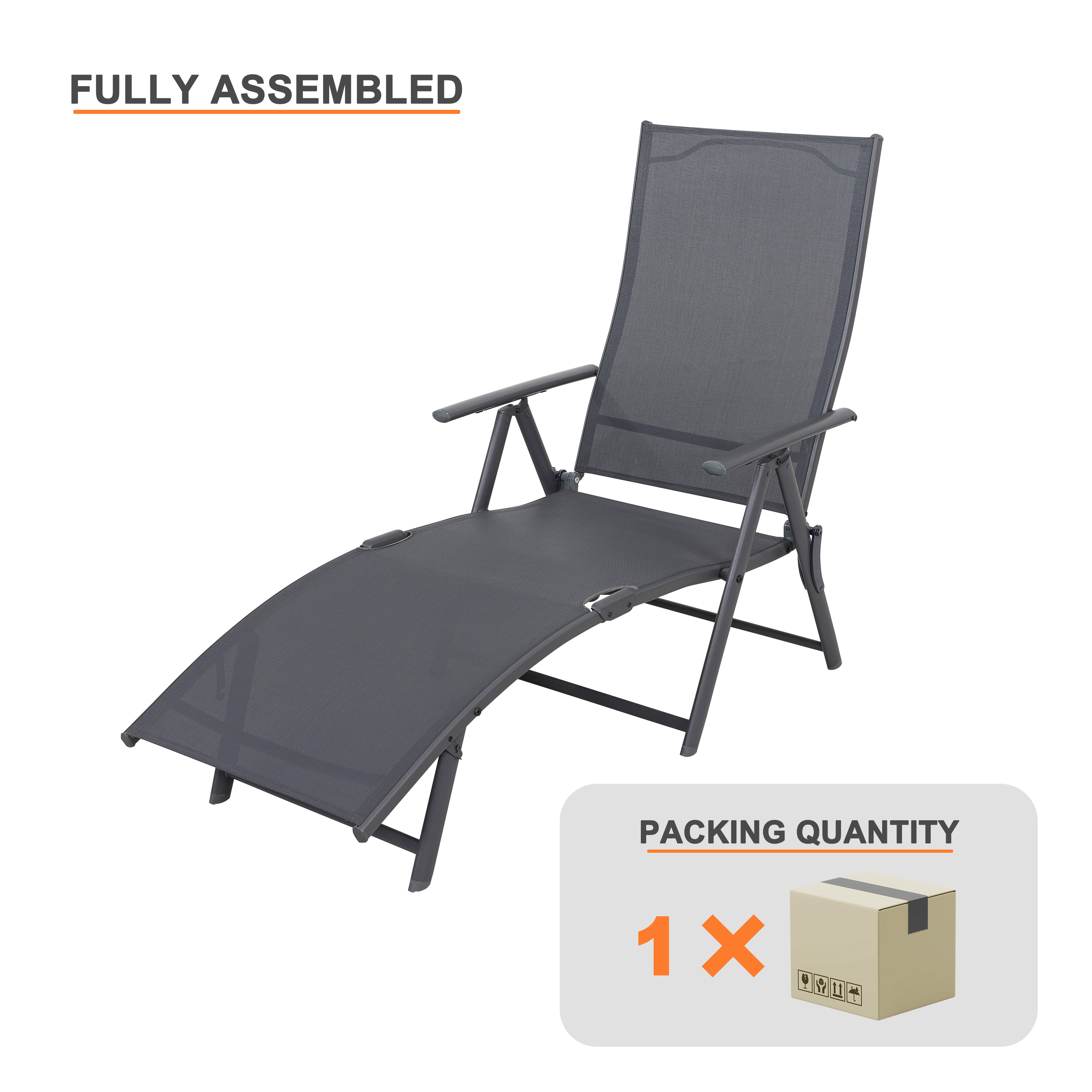 Nuu Garden Outdoor Patio Chaise Lounge Chair, Adjustable Folding Pool Lounger with 6-Position Adjustable Backrest and Breathable Textile Fabric, Gray - image 5 of 9