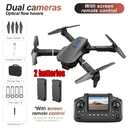 Upgraded Drone with 2 Batteries & 2.4" Screen Remote | Dual Camera Obstacle Avoidance & Brushless Motor | Foldable Arm for Night Flight | Perfect Gift for Adults & Beginners | Two Colors