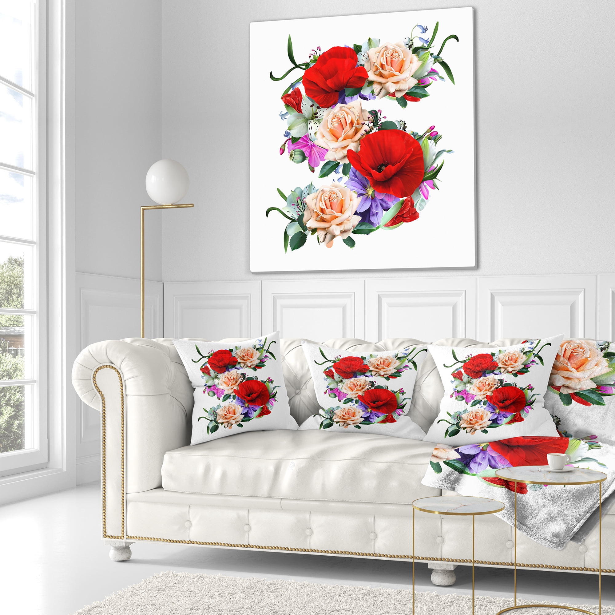 Designart Floral Figure with Variety of Flowers - Floral Throw Pillow - 16x16