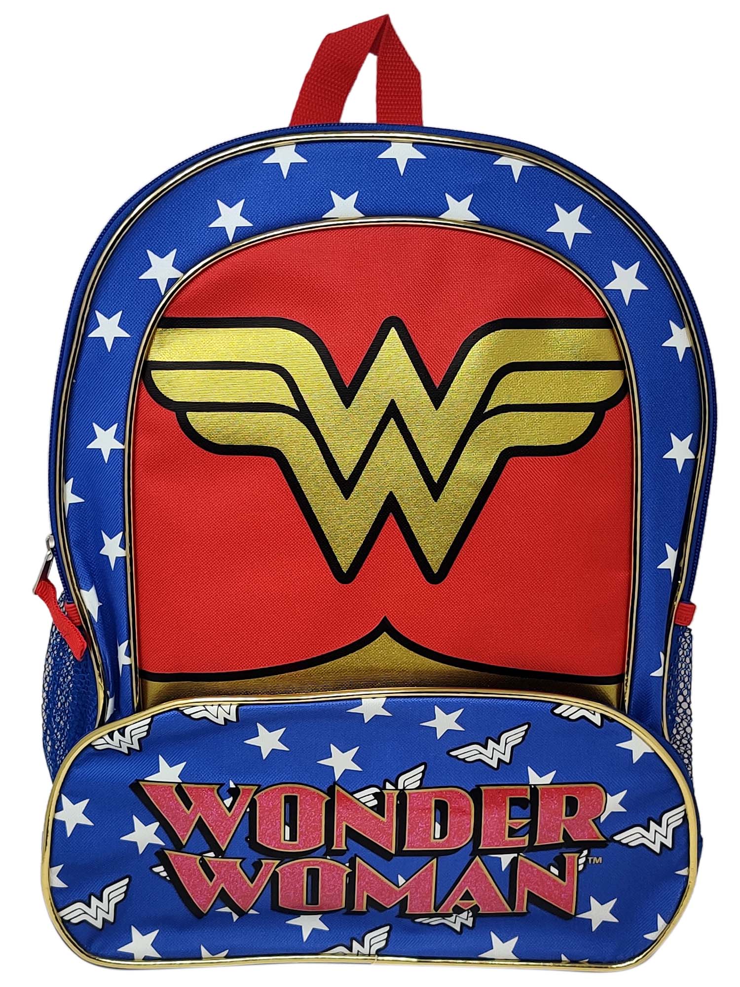 DC Wonder Woman Backpack 16" Glitter Logo Red White Blue Gold - image 2 of 3