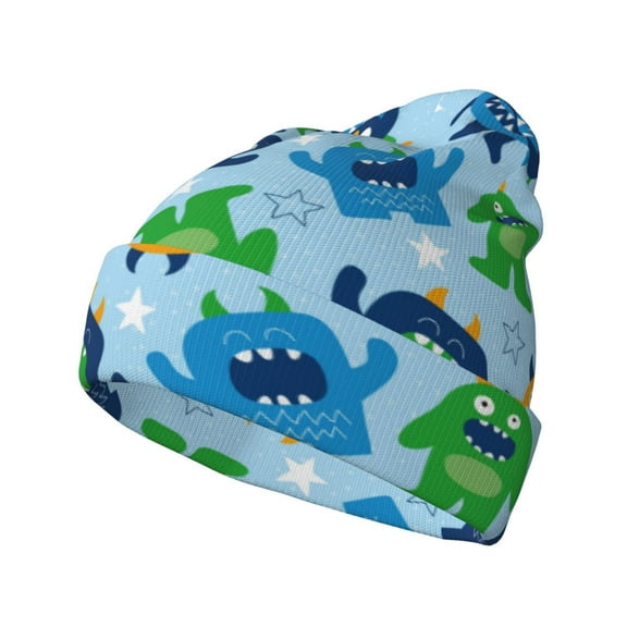 Picia Cartoon Monster Pattern Knitted Beanie Hat for Men and Women , Unisex Winter Warm Stretchy Knit Cap Thick Fisherman Beanies Cuffed Plain Skull Caps