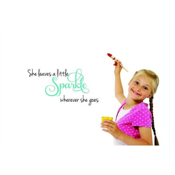 She Leaves A Little Sparkle Vinyl Wall Decal for Home - Wherever She Goes Teach Cute Wall Decal Bedroom Living Room Entry - Removable High Tact - Size: 15 In x 30 In