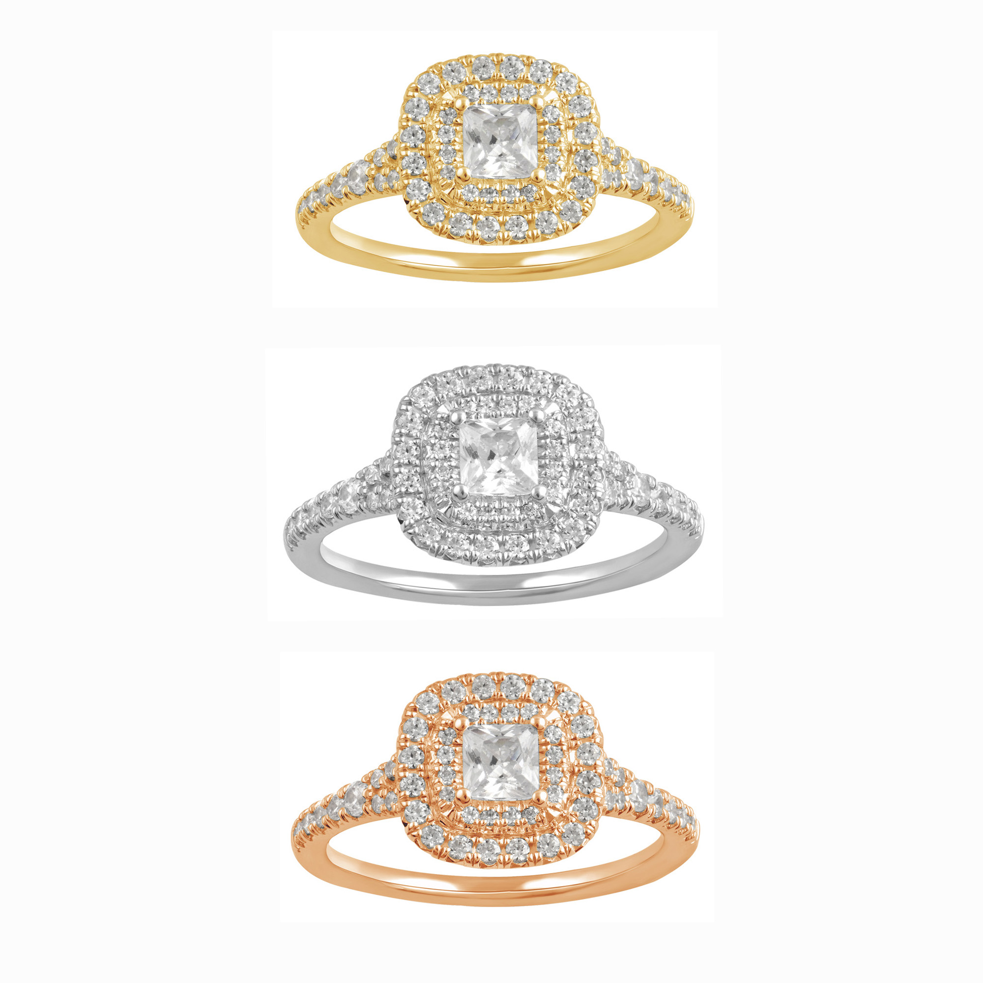 Arista 1.38 ct Square Swarovski Diamonds Double Halo Engagement Ring in Pink Plated Sterling Silver