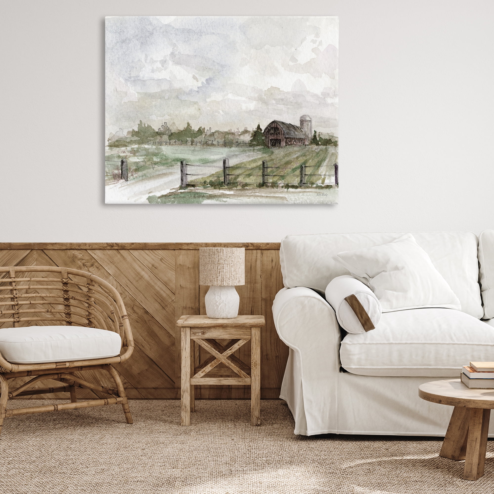 Stupell Industries Rustic Barn & Fence Landscape Painting Gallery Wrapped Canvas Art Print Wall Art, 48 x 36