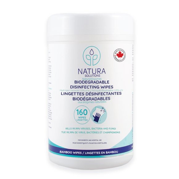 Natura Solutions Biodegradable Disinfecting Wipes, Eucalyptus, 160 Count, Single Use, White