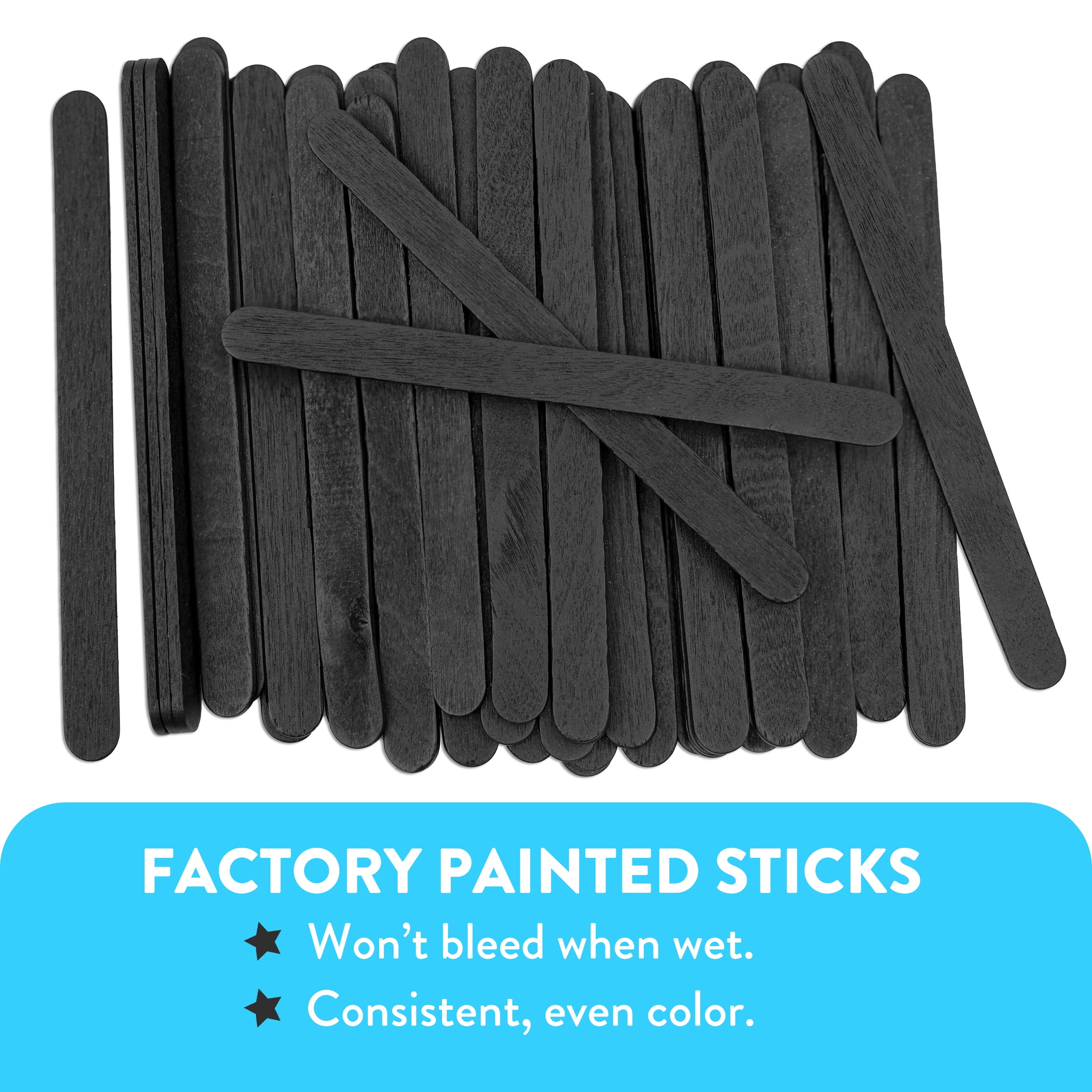 CraftySticks- 1000 Pack 4.5 Inch Black Painted Popsicle Sticks, Wood Craft Sticks for Crafts, Learning and STEM Basics