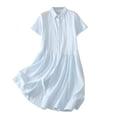 thumbnail image 2 of Blmnix Button Down Women's Dresses Polo A Line Dresses Petite Summer Dresses Dress Blue Collared Short Sleeve Mid-Length Adaptable Dresses for Women Casual XL, 2 of 9