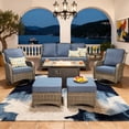 thumbnail image 6 of Vcatnet Outdoor Patio Furniture with Fire Pit 7 Pieces Sectioal Sofa All Weather Wicker High-Back Conversation Set with Swivel Glider Rockers, Denim Blue, 6 of 10