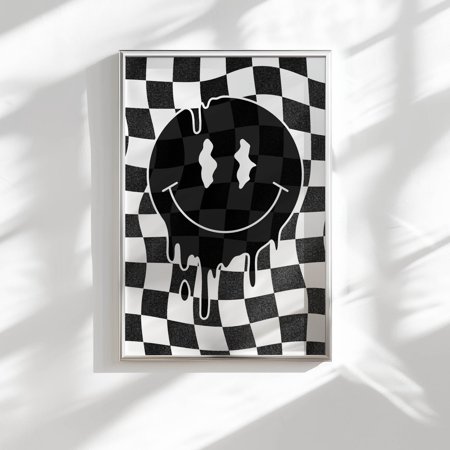 POSTER melting smiley face black and white wall art prints trendy neutral funky wall art grunge room decor aesthetic posters and prints wall art-NO FRAME
