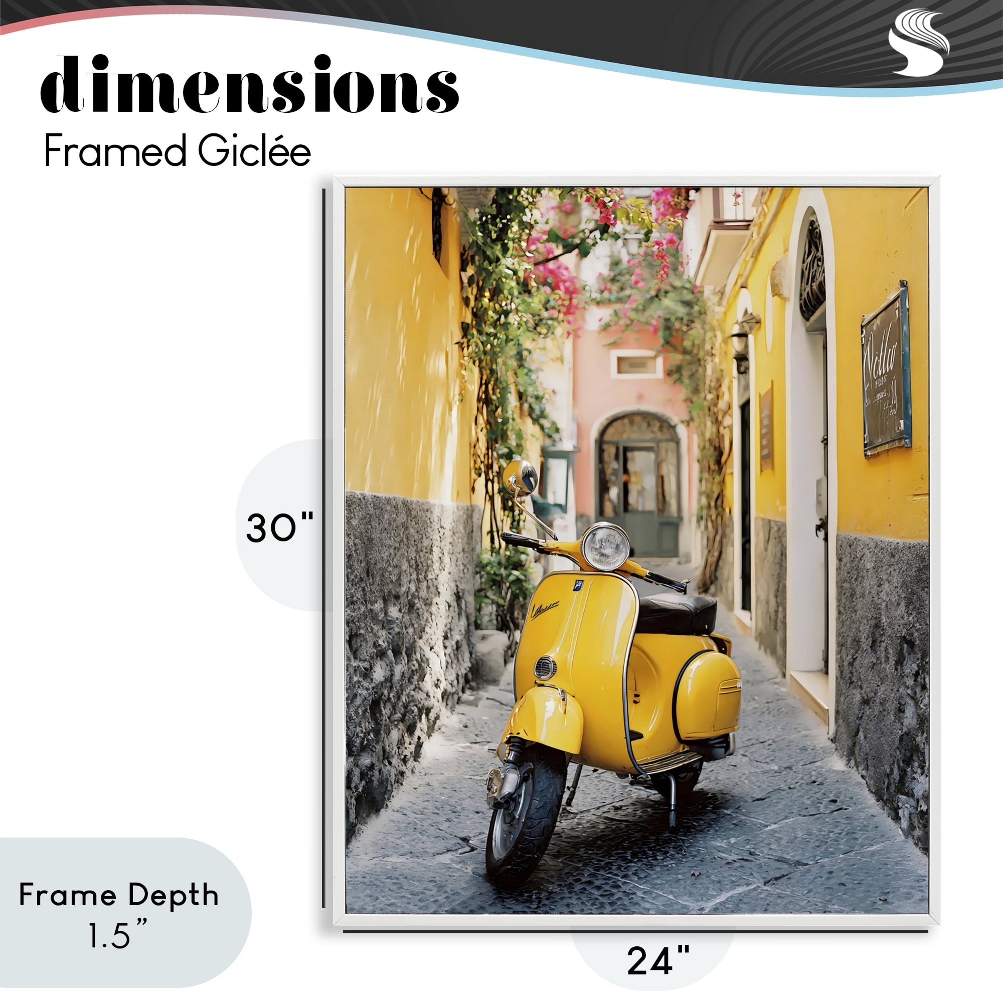 Stupell Industries Yellow Moped in Alley White Framed Giclee Art, design by Franklyn Gregory