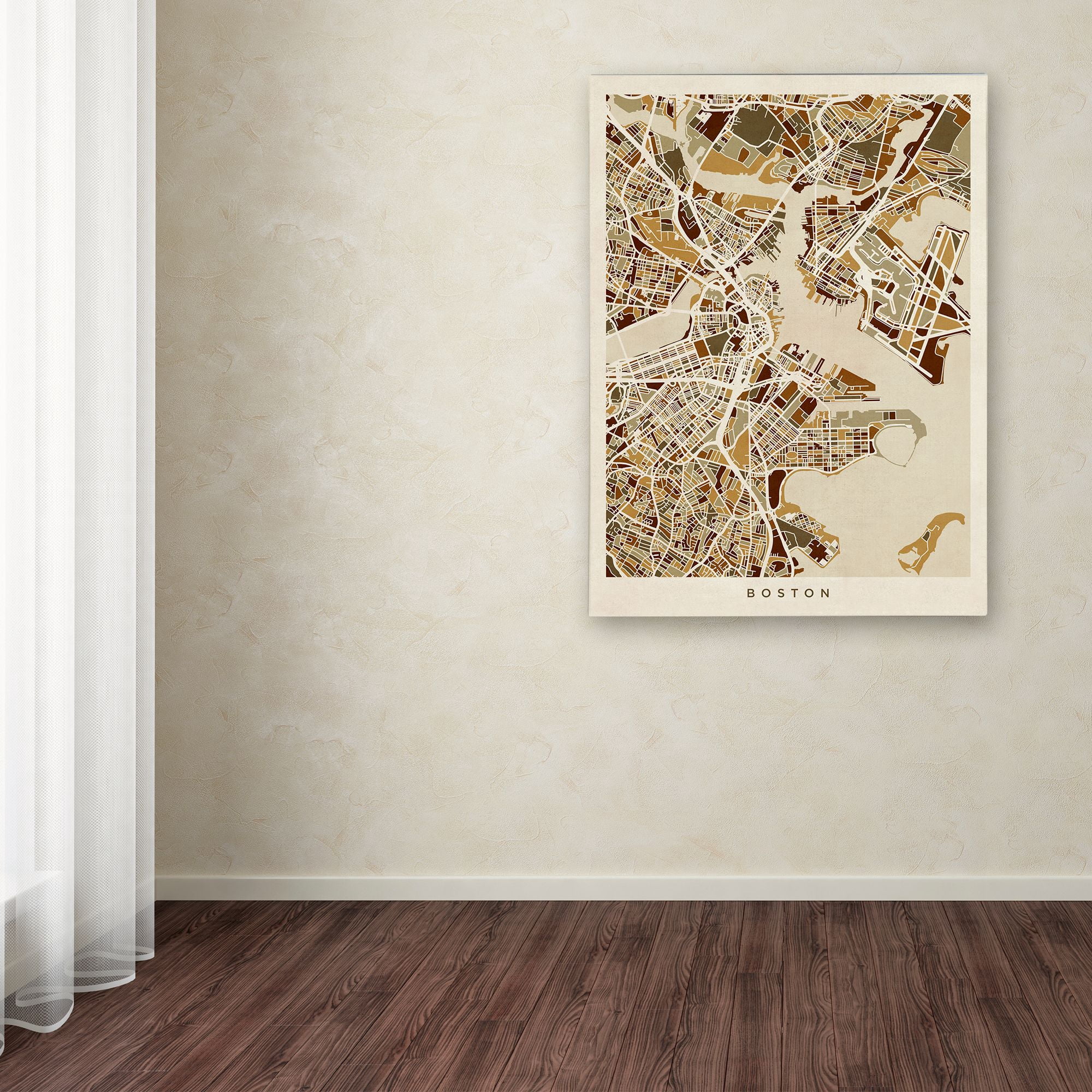 Trademark Fine Art "Boston MA Street Map Brown" Canvas Art by Michael Tompsett