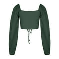 thumbnail image 6 of HAiming Blouse for Women Solid Color V Neck Drawstring Ruched Lantern Sleeve Crop Tops 2025 Trendy Fall Casual Shirts, 6 of 9