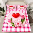thumbnail image 2 of Homewish Valentine'S Day Cake Full Size Sheets,Geometric Plaid Grid Bed Sheets,Pink Red White Sheet Sets For Girl,Super Cozy Room Decor,4pcs, 2 of 7