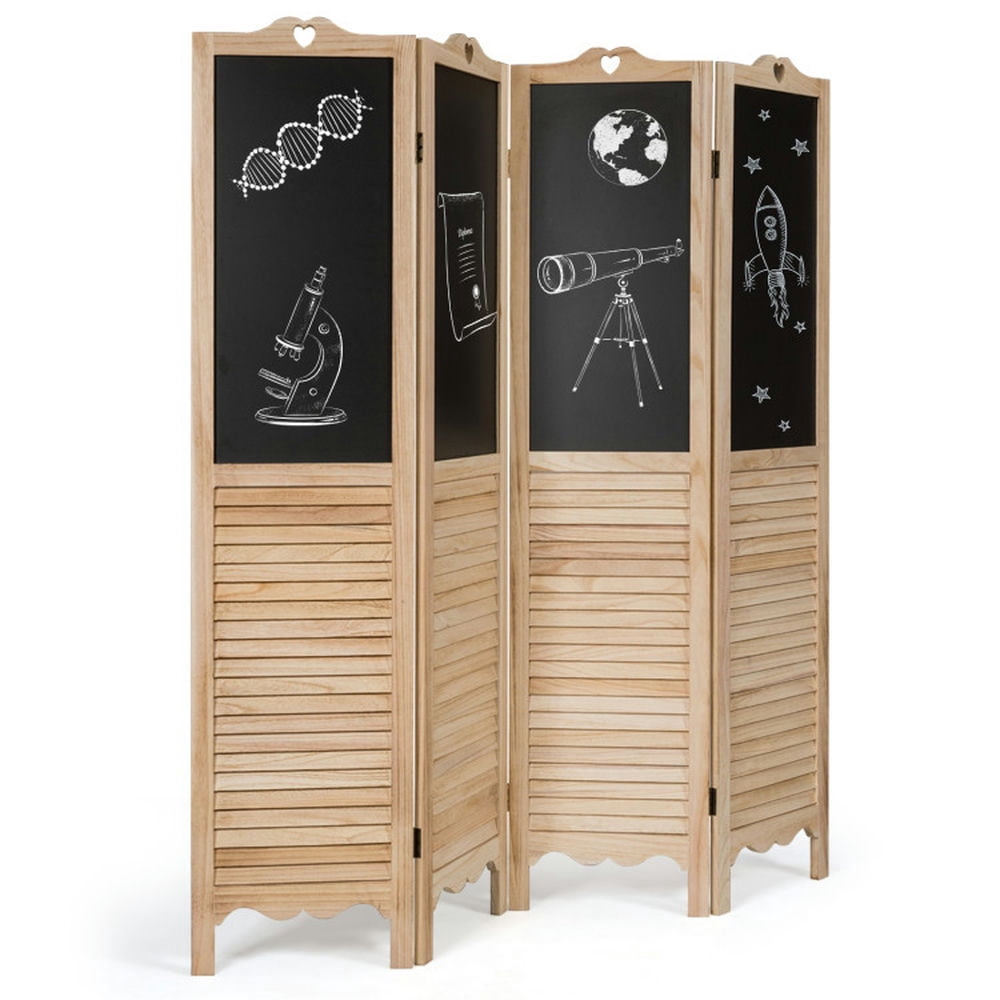 Spaco 4-Panel Folding Privacy Room Divider Screen with Chalkboard, Foldable Privacy Room Divider Screen, Privacy Screen for Indoor as Home, Office, Natural