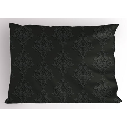 Ambesonne Dark Grey Pillow Sham, Antique Damask 3D, 26" X 20", Charcoal Grey Dimgrey