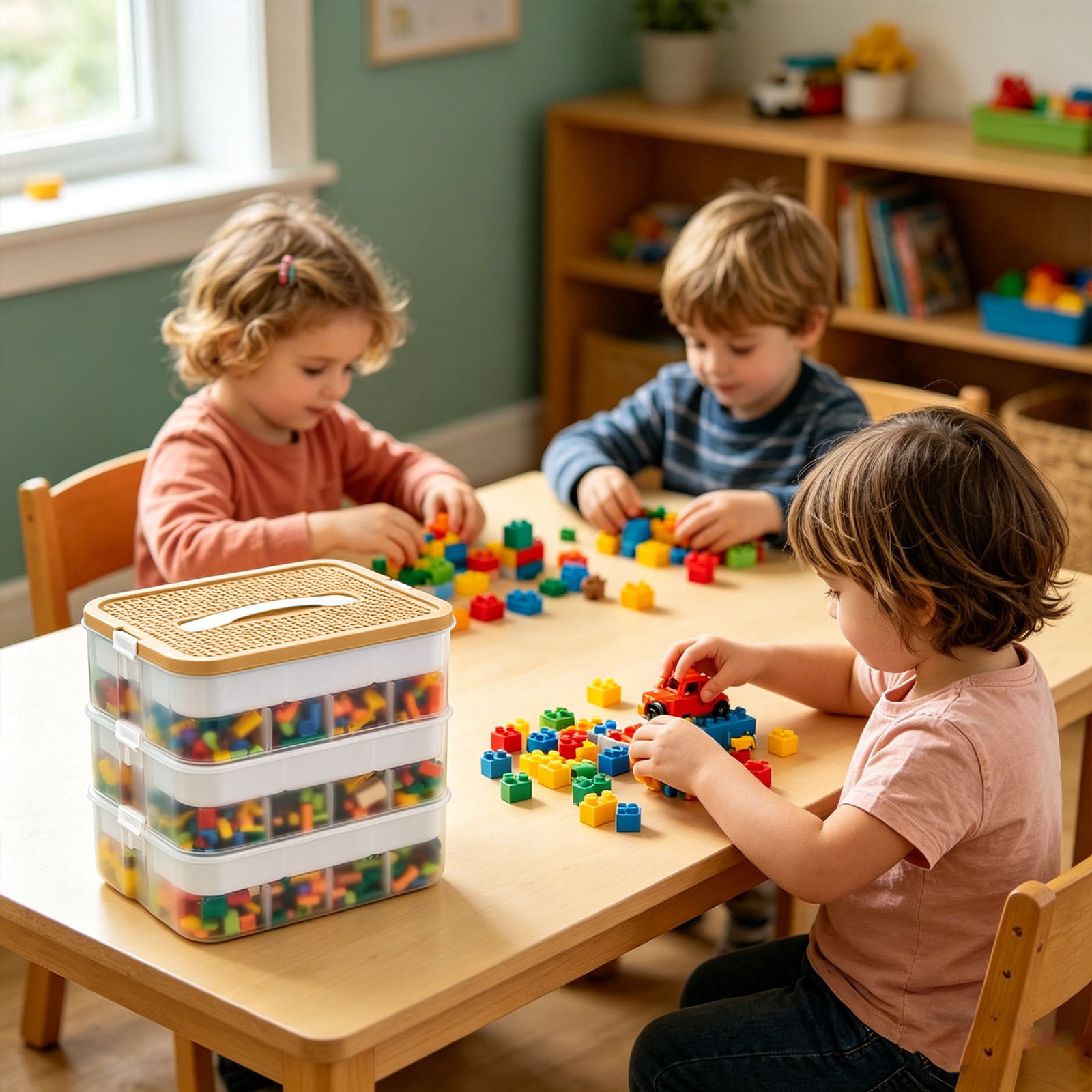 Toy Storage Organizer, 3 Tier Stackable Storage Transparent Building Bricks Puzzle Craft Plastic Container Organizing Sorter Layer Clear Building Storage